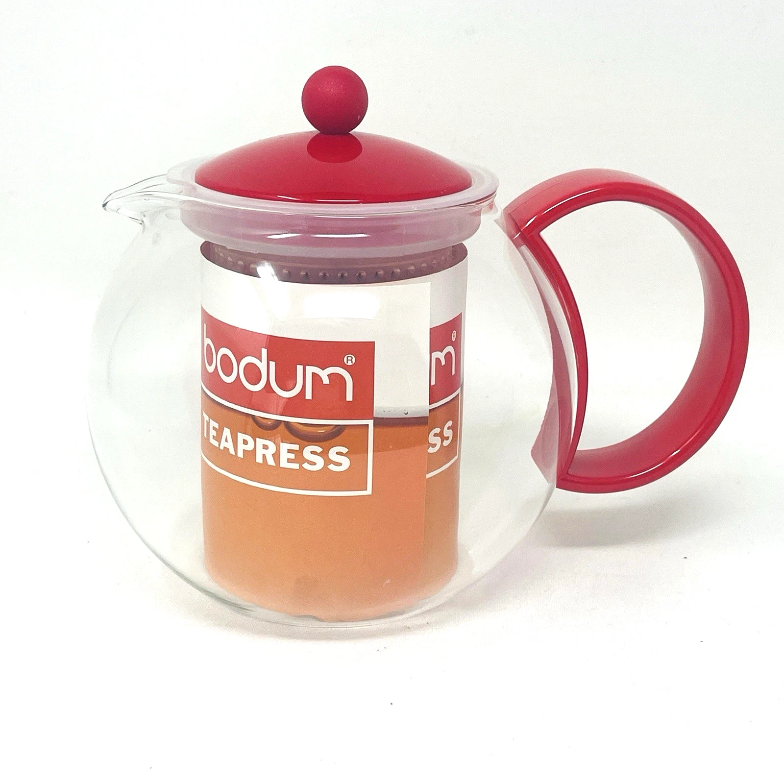 Bodum Assam Tea Press Teapot Red Glass Acrylic 70th Anniversary Edition 34oz NEW