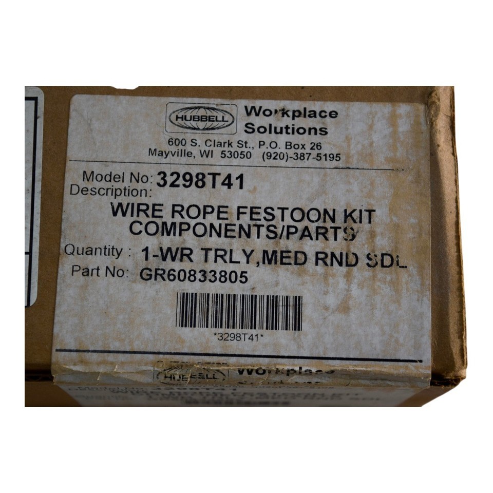 NEW Hubbell 3298T41 Wire Rope Festoon Kit Trolley Round Cable Saddle ...