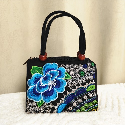 Bolso de mano retro para mujer Bolso bohemio floral bordado con cuentas Cartera étnica - Imagen 2 de 14