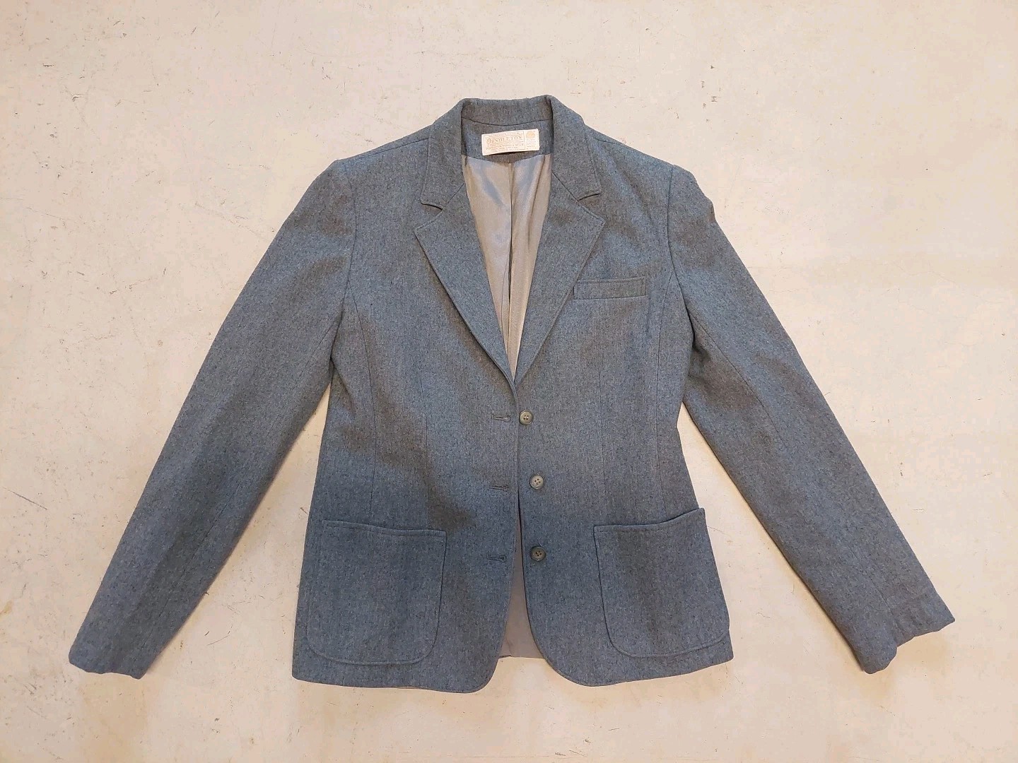 Pendleton Women's Vintage Petite Gray One Button Lined Virgin Wool Blazer Sz S/M