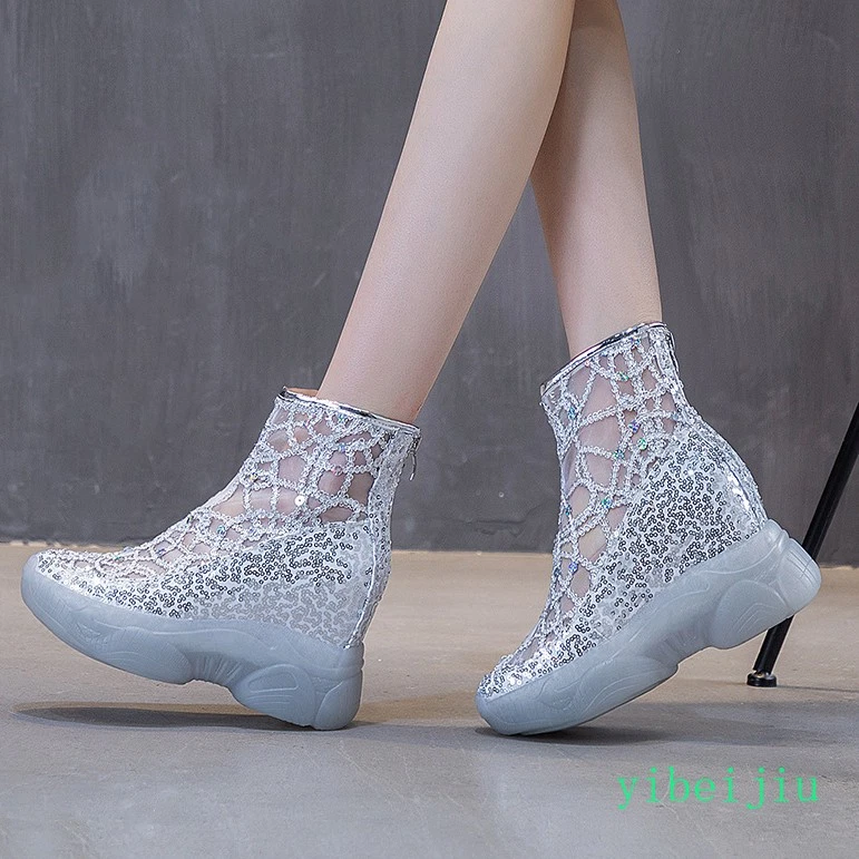 Verano Para mujeres Malla Lentejuelas Oculto Tacón de Cuña Botines Plataforma Zapatos Creeper Foto 2 de 4