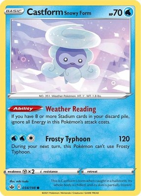 Castform Snowy Form Common SWSH06: Chilling Reign 034/198 NM Pokemon TCG