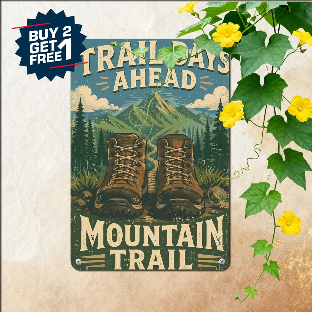 Funny Hiking Boots Slogan Sign Retro Mountain Camper Life Art Metal Tin Plaque-image