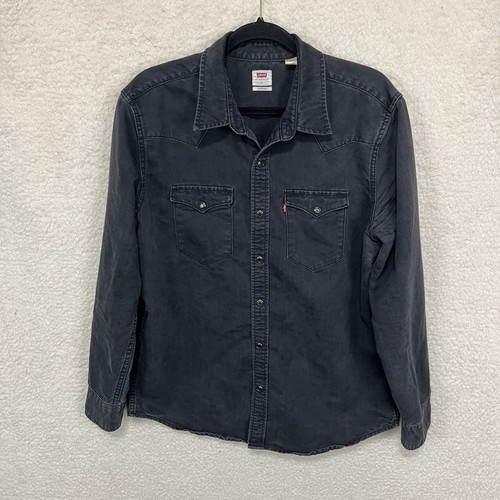 Levis Pearl Snap Western Denim Shirt Mens L Black Standard Fit Red Tab Cowboy