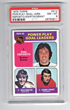 1975 TOPPS #212 PWR.PLAY LDRS PHIL ESPOSITO BRUINS PSA NM-MT 8 LOW POP CENTERED