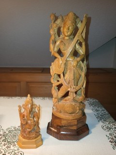 Arte vintage de Asia India 2 figuras talladas en madera dioses