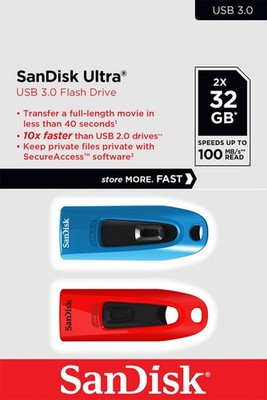 SANDISK Ultra  USB 3.0 Flash-Laufwerk USB-Stick, 32 GB, 130 Mbit/s, Blau und Rot