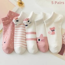 5 Pairs Women's Cute Cat Ankle Socks Mixed Colors Low Cut No Show Short Casual S