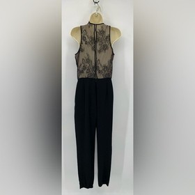 Tibi Arden jumpsuit black lace keyhole pleated pockets crepe nude women 2