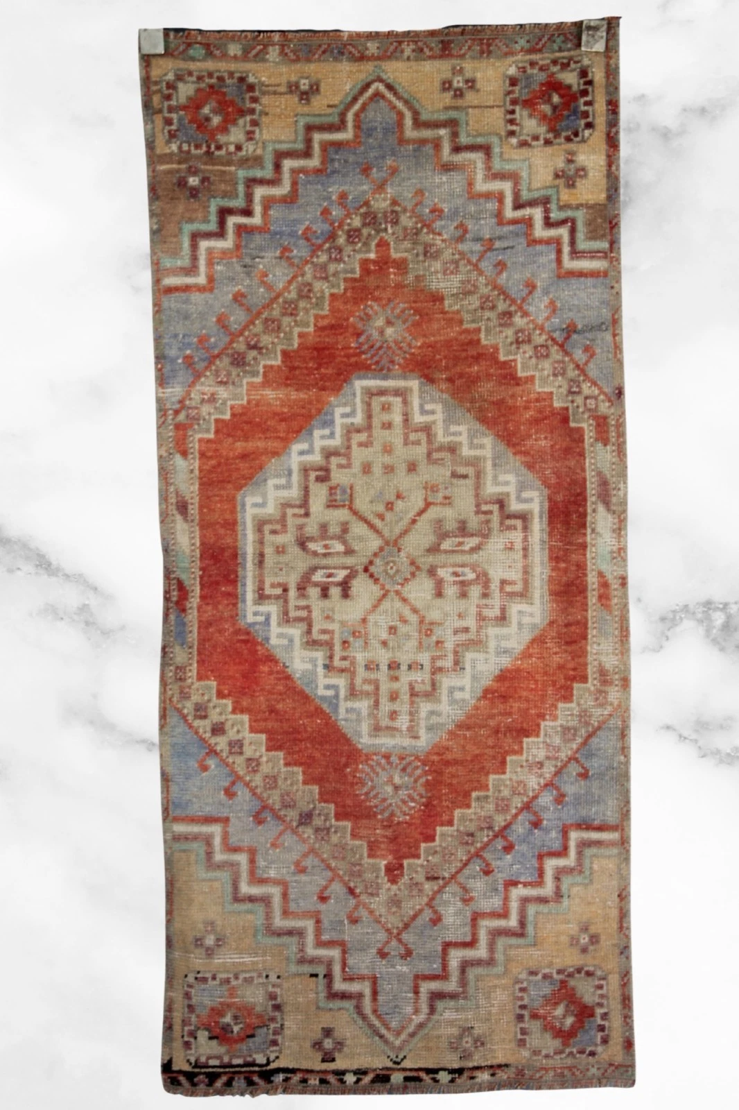 Vintage Handmade Oushak Rug - 2x4 ft | Wool Muted Red Turkish Carpet