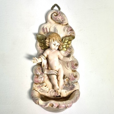 Fontanini Angel Cherub Holy Water Font 1994 Made In Italy Hand Painted Religious