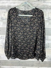 Zac  Rachel Womene 1X Long Sleeve Floral V Neck Blouse