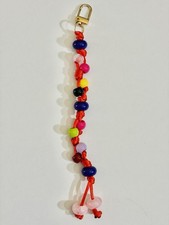 Beaded Tassel Bag Charm Keychain Bookmark Red Cord Rainbow Glass Beads Handmade