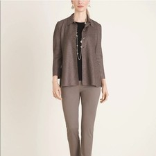 NWT Chicos Travelers Crushed Shirt-Tail Hem Jacket / Deep Taupe / SZ 3 or XL