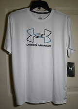 NWT Under Armour Swim Big Logo YOUTH Boy's XL White Top Shirt UPF 50