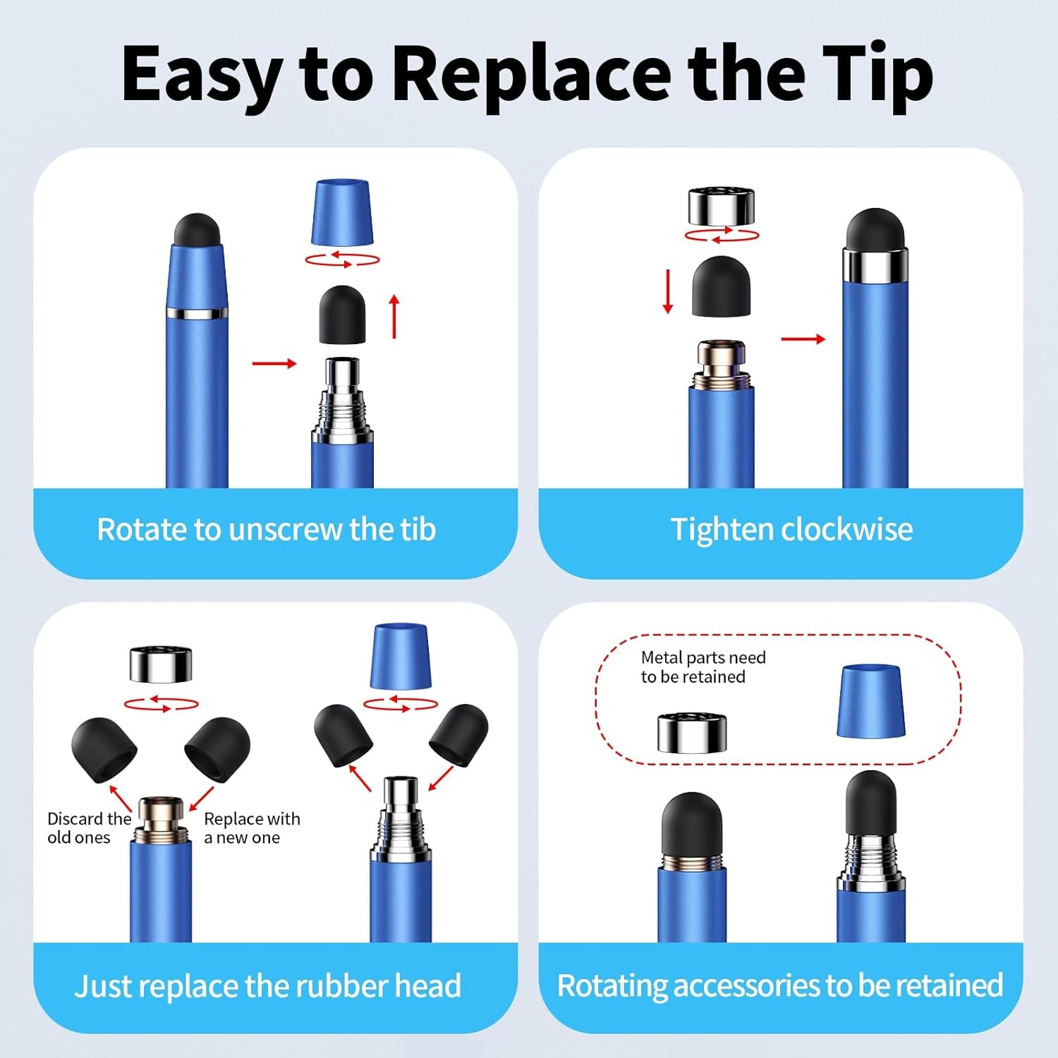 Stylus Pen for Touchscreen,2 in 1 High Precision and Silver/Blue/Black 