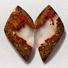 58 Cts Natural Seam Agate Drilled Match Pair Cabochon Gemstone 40 X 21 MM
