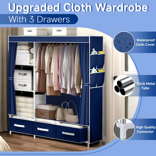 Large Portable Closet Portable Clothes Wardrobe with 3 Drawer 4 Storage Shelves - Picture 3 of 7