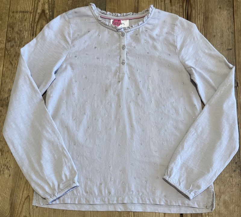 MINI BODEN Sz 11-12 Girls Long Sleeve Gray Blouse Silver Stars