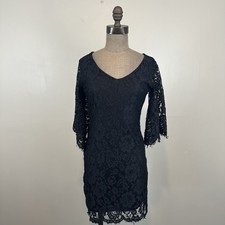 Lulus Black Floral Lace Whimsigoth Wide Bell Sleeve Mini Dress Women’s S Read