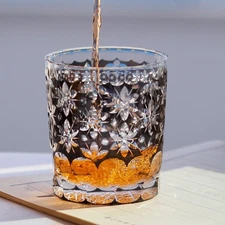 Black New Style Edo Kiriko Glass Whisky Glass Tumbler Hand Cut To 9oz