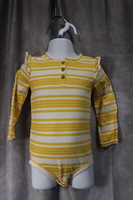 Carter's Girls Yellow White Striped Long Sleeve Body Suit 18 Months