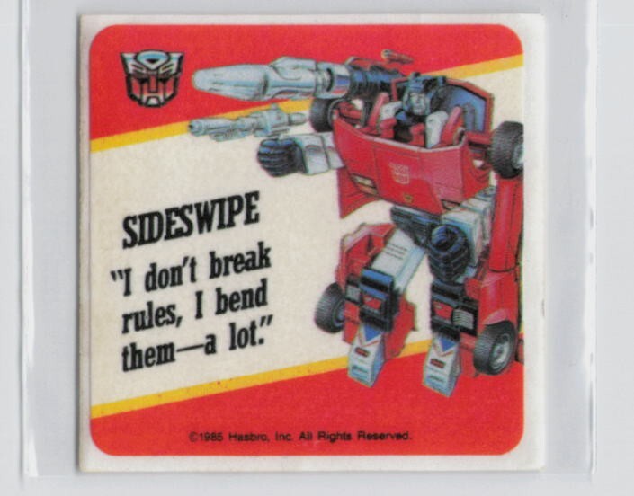 1985 Hasbro Transformers Sticker Sideswipe Autobots