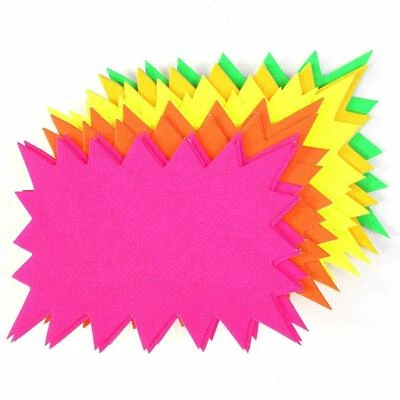 PLG 120 Pcs Fluorescent Neon Assorted Star Flash Card 10 x 7.5 cm Retail Display Tag