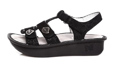 Alegria Women's Kleo Gladiator Sandals - Black Leaf Design | Size 36 EU (6-6.5 US)