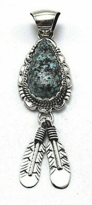Navajo Handmade Kingman Turquoise Pendant in Sterling Silver by Alfred ...