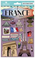 Crafts Stickers Dimensional France Eiffel Wine Grapes Bordeaux Toulouse Flag