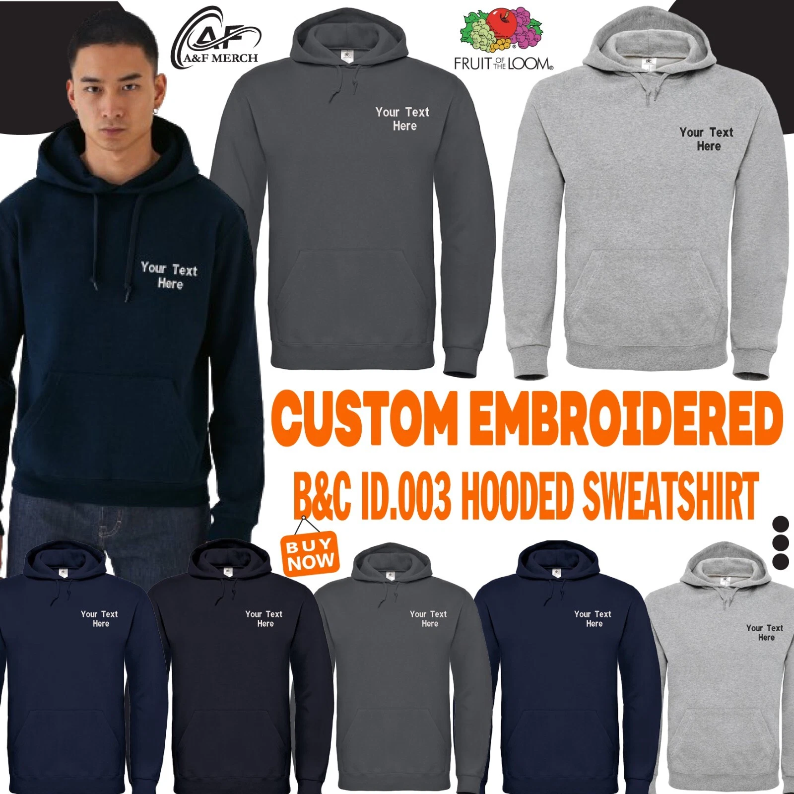 Personalised Custom Embroidered Your Text B&C Hooded Sweatshirt Sports BA405