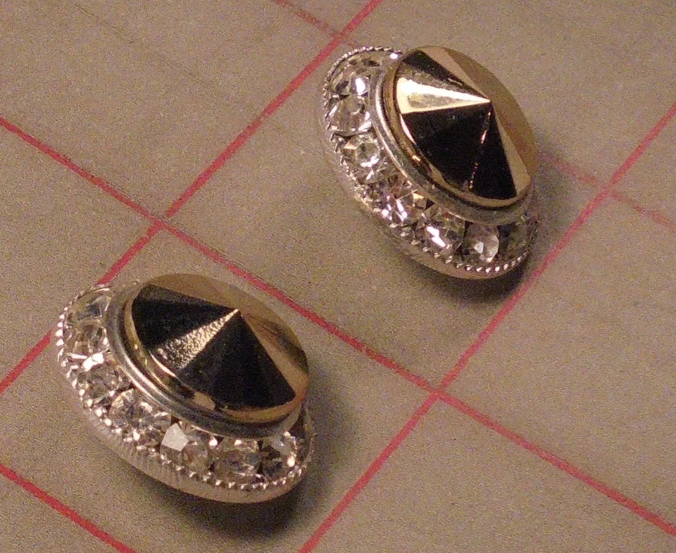 5 botones de caña de metal plateado con estrás checo con 'joya' acrílico dorado 7/8" 22 mm Foto 2 de 4