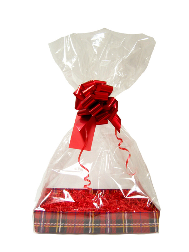 Make Your Own Gift Basket DIY Hamper Kit- 30cm Tartan Tray, Shred, Bag, Bow, Tag