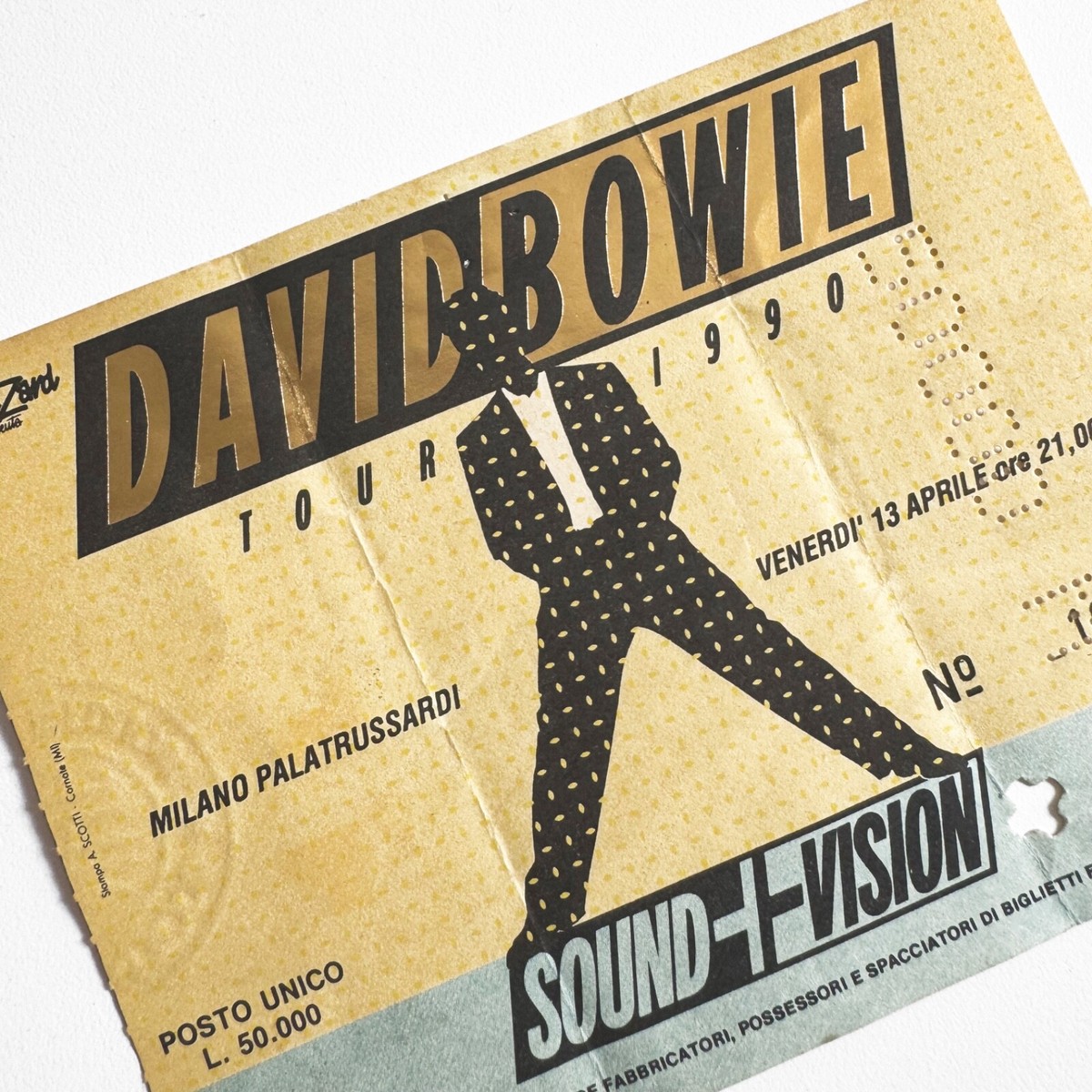 DAVID BOWIE Concert ticket Sound + Vision Tour 1990, Milan April
