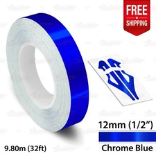 CHROME BLUE 1/2" 12mm Roll PIN STRIPE Car Striping Line TAPE Decal Vinyl Sticker