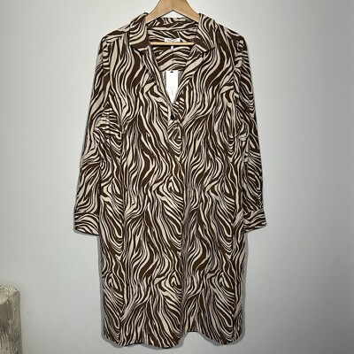 FOXCROFT Sloane Zebra Print Long Sleeve Corduroy ShirtDress Size 1X