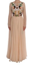 DOLCE & GABBANA Dress Beige Silk Crystal A-Line Shift IT38/ US4/ XS RRP $23800