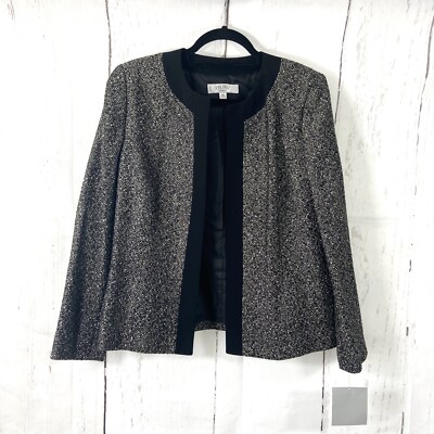 Kasper Jacket Women s Petite 14P Black/Gold Open Blazer Tweed Wool Blend