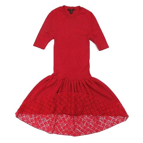 LOUIS VUITTON（LV） 【TOP】LOUIS VUITTON Monogram Pizzo Lana Costola Maglia Abito Svasato Mezza Manica Rosso XS