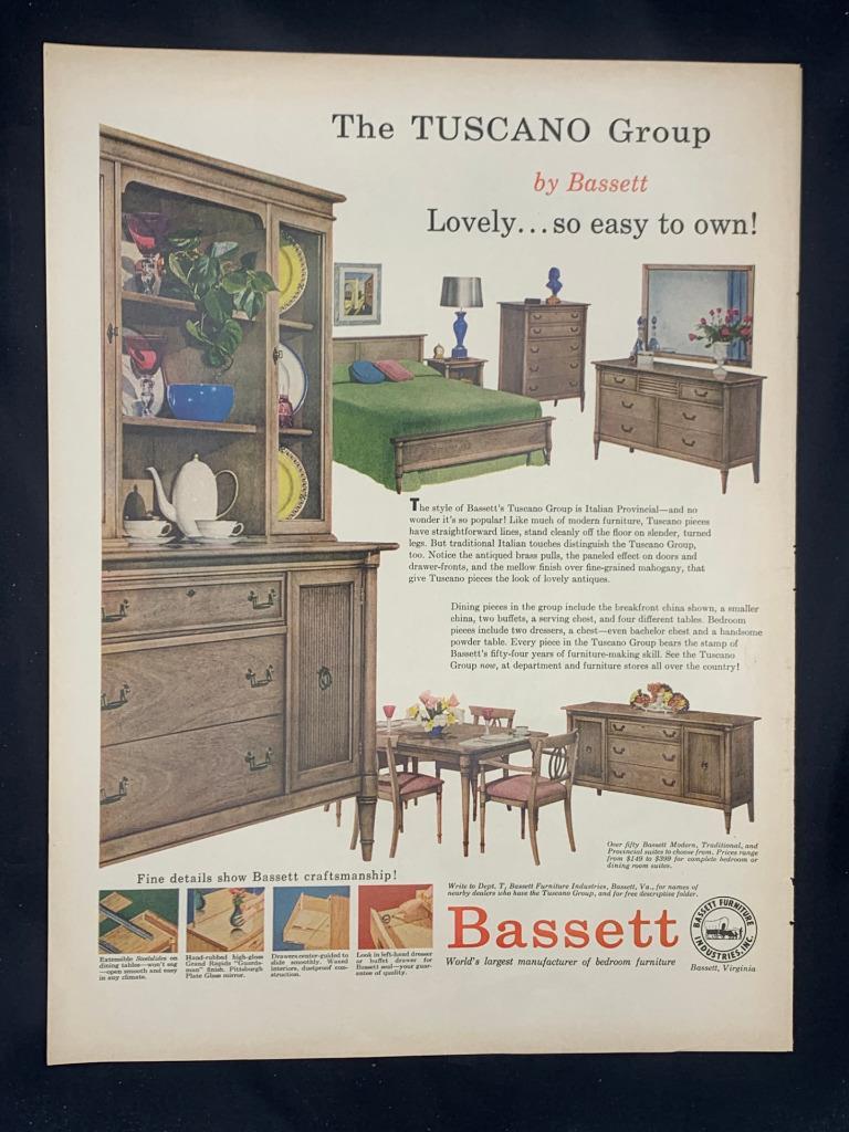 Magazine Ad* 1957 Bassett Furniture "Tuscano" Mid Century