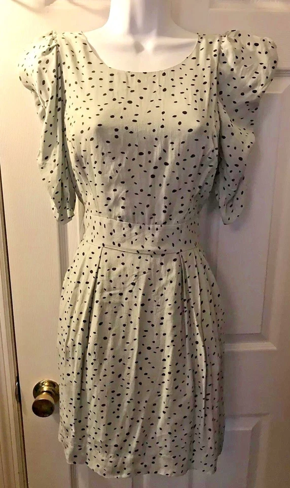 Nuevo con etiquetas Vestido BCBG Generation Rocío Gota Verde Menta Lunares Negro Espalda Abierta Talla 6 Foto 3 de 4