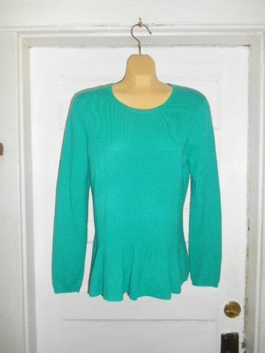 Cashmere Flared Peplum Green Sweater sz 