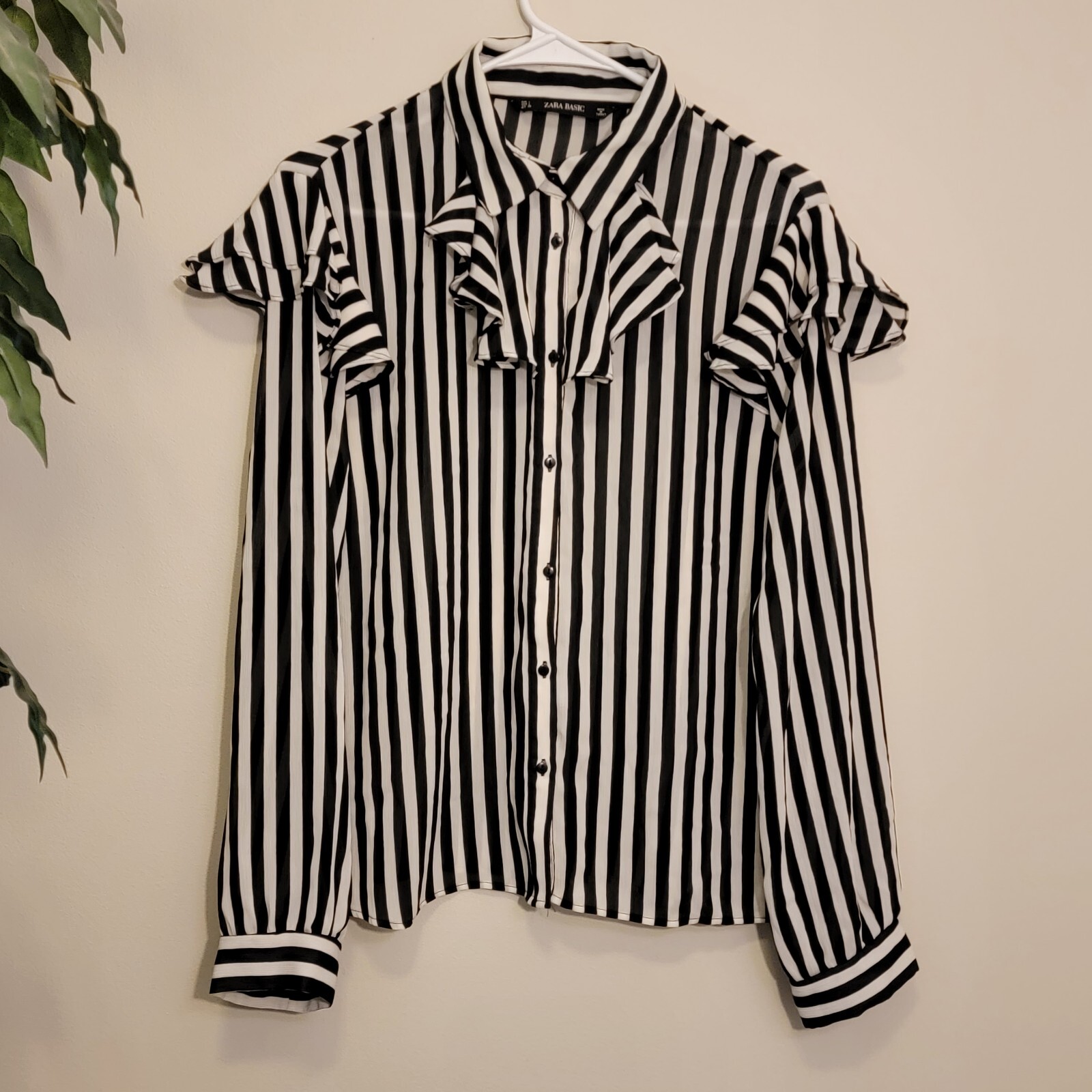 ZARA BASIC Black & White Striped Button-Up Semi-S… - image 7