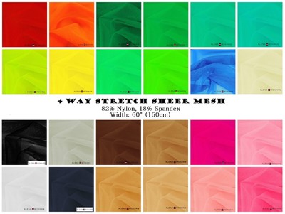 4-WAY Stretch Sheer MESH Net Fishnet Fabric BTY Dance - 76 COLORS