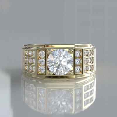 Tesster Pass Monissanite Men s Cluster Wedding Ring 14k Yellow Gold Plated Round