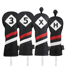 Majek Retro Golf 3 5 X H Woods Hybrid Headcover Black Red White Leather Style