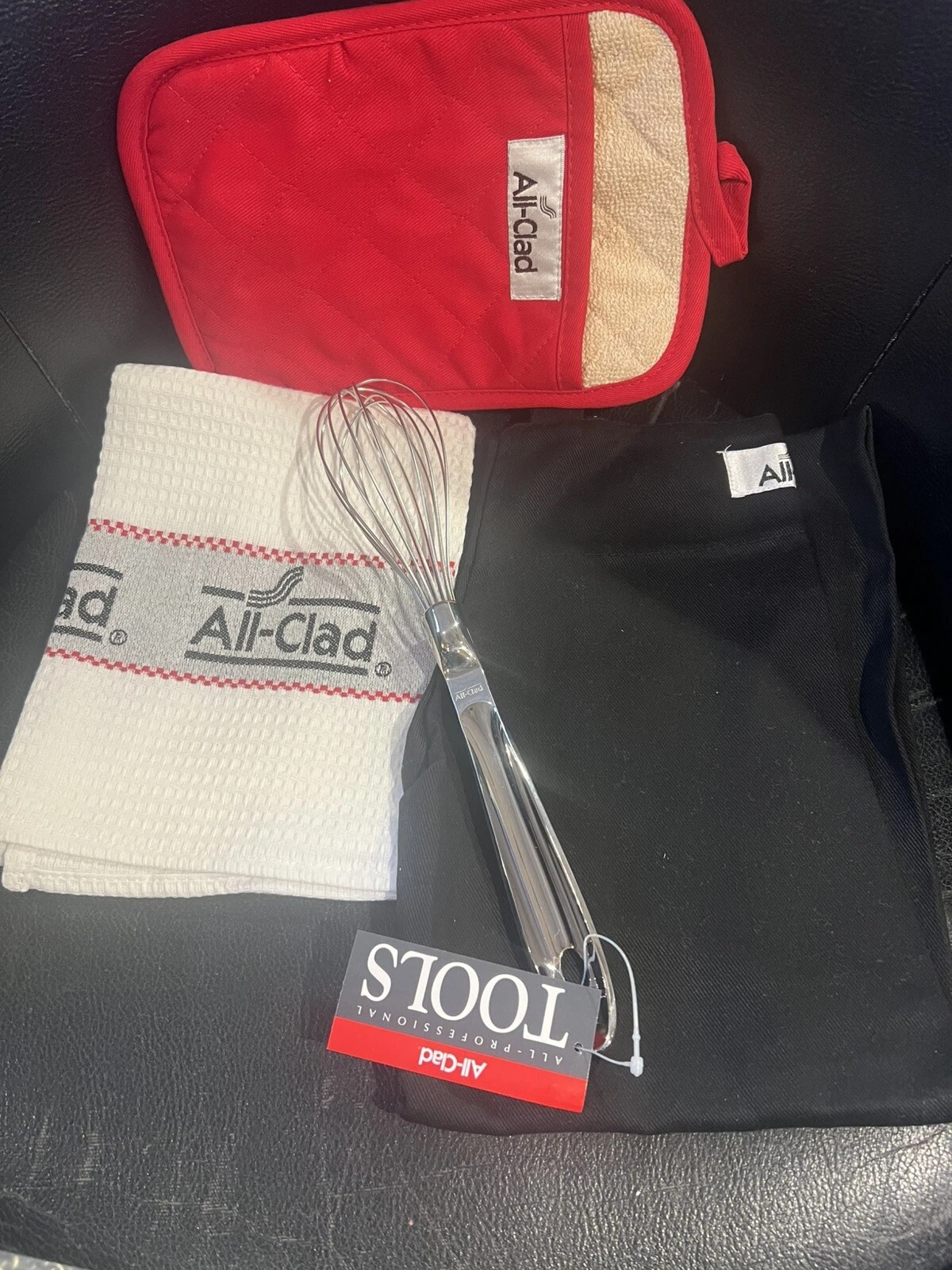 All-Clad Whisk Balloon 12" 18/10 Stainless, Oven Mitt, Towel & Apron NEW