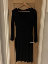 PRETTYLITTLETHING Black Long Sleeve Jersey Bodycon Midi Dress Size 12