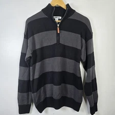 Charlotte Russe Sweater Mens Small Black Gray Striped Half Zip Pullover Knit Top